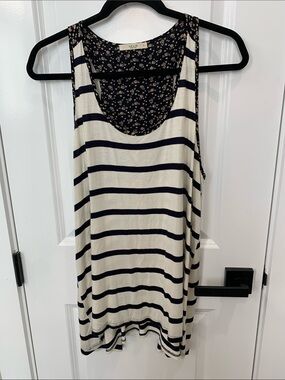 Le Lis Navy & Cream Striped Tank with Floral Back